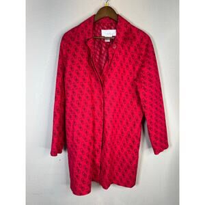 Vintage Diane’s Jacket M Red Pink Geometric Print Long Button-Up Retro Mod Style